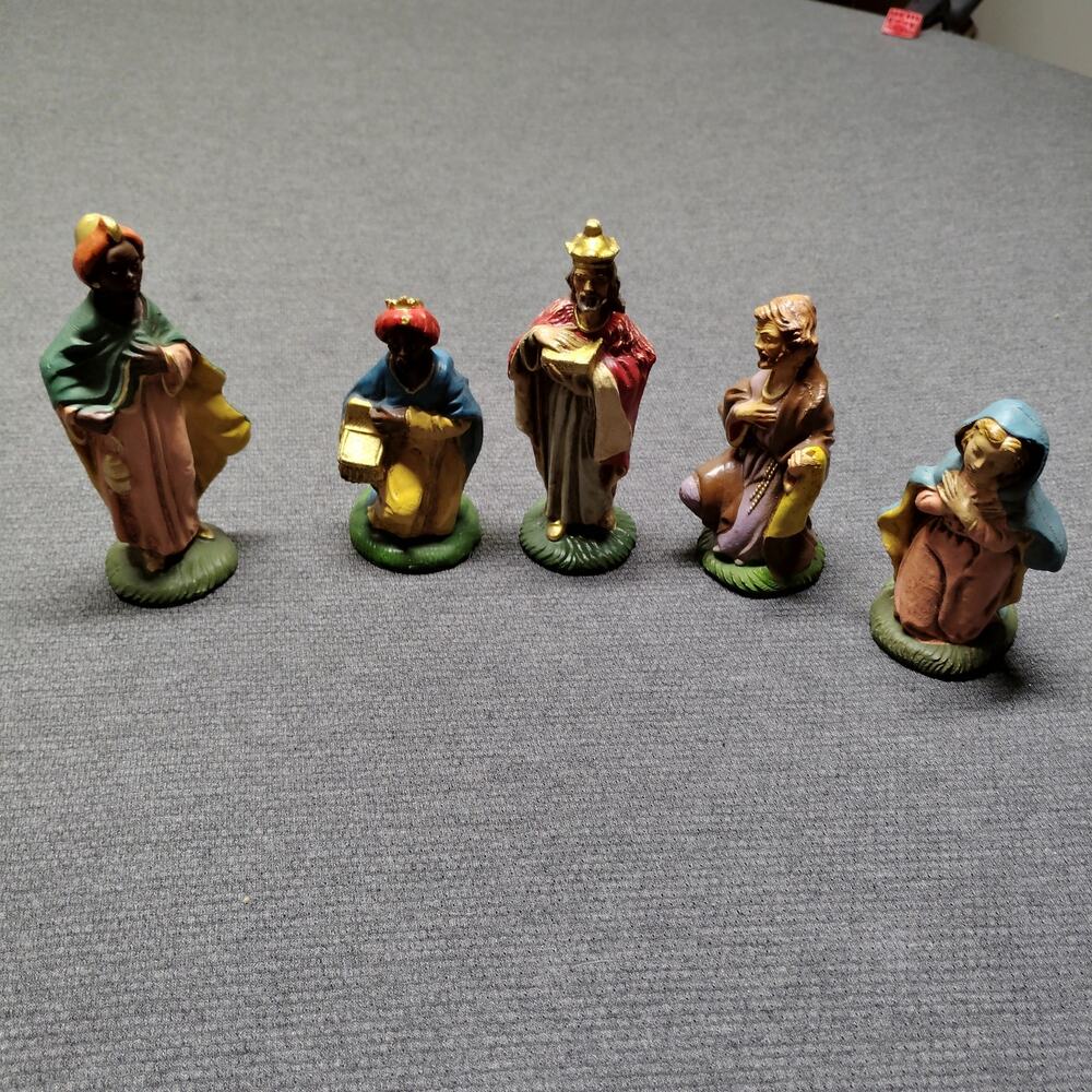Vintage Italian Chalkware Nativity Mary Joseph Wise Men Figurines